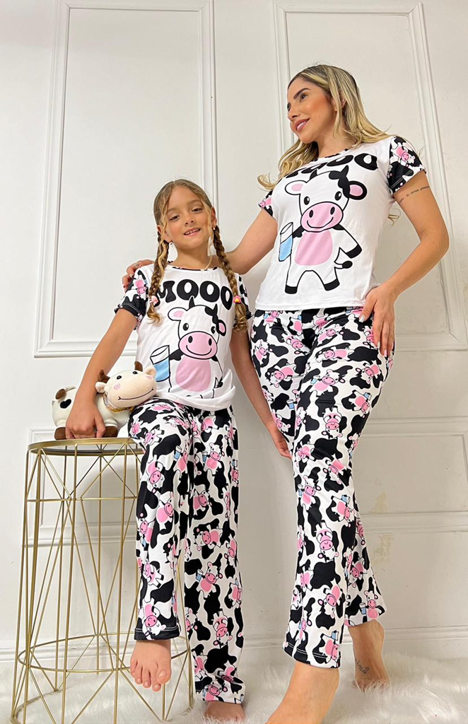 Mom & Daughter Matching Cow Pajama Set
