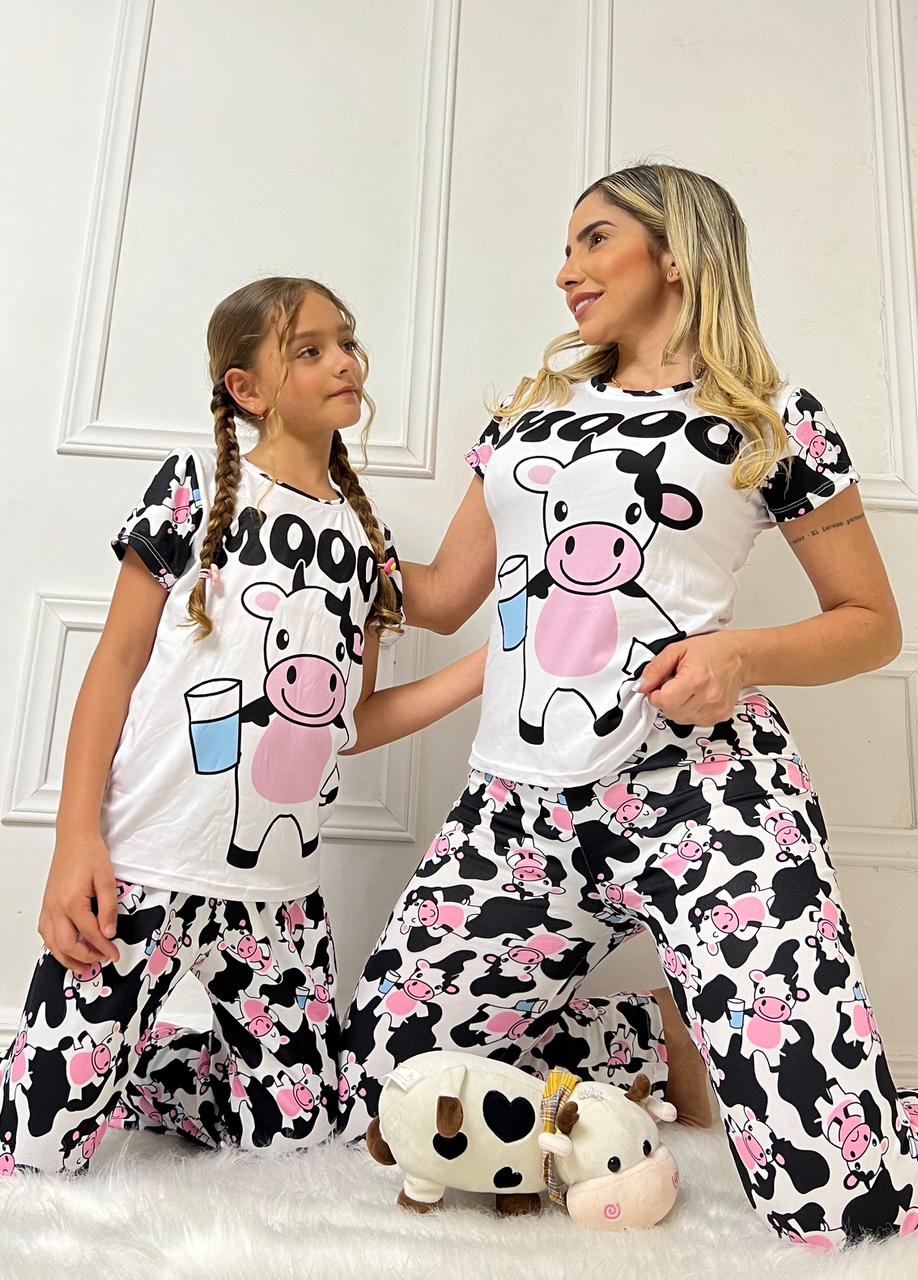 Mom & Daughter Matching Cow Pajama Set